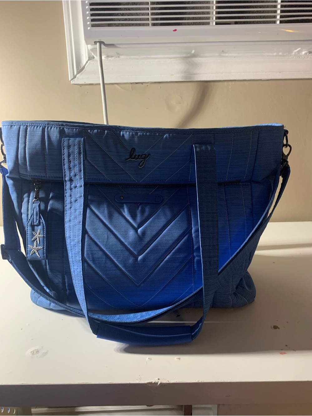 lug Quilted Chevron Tote in Blue